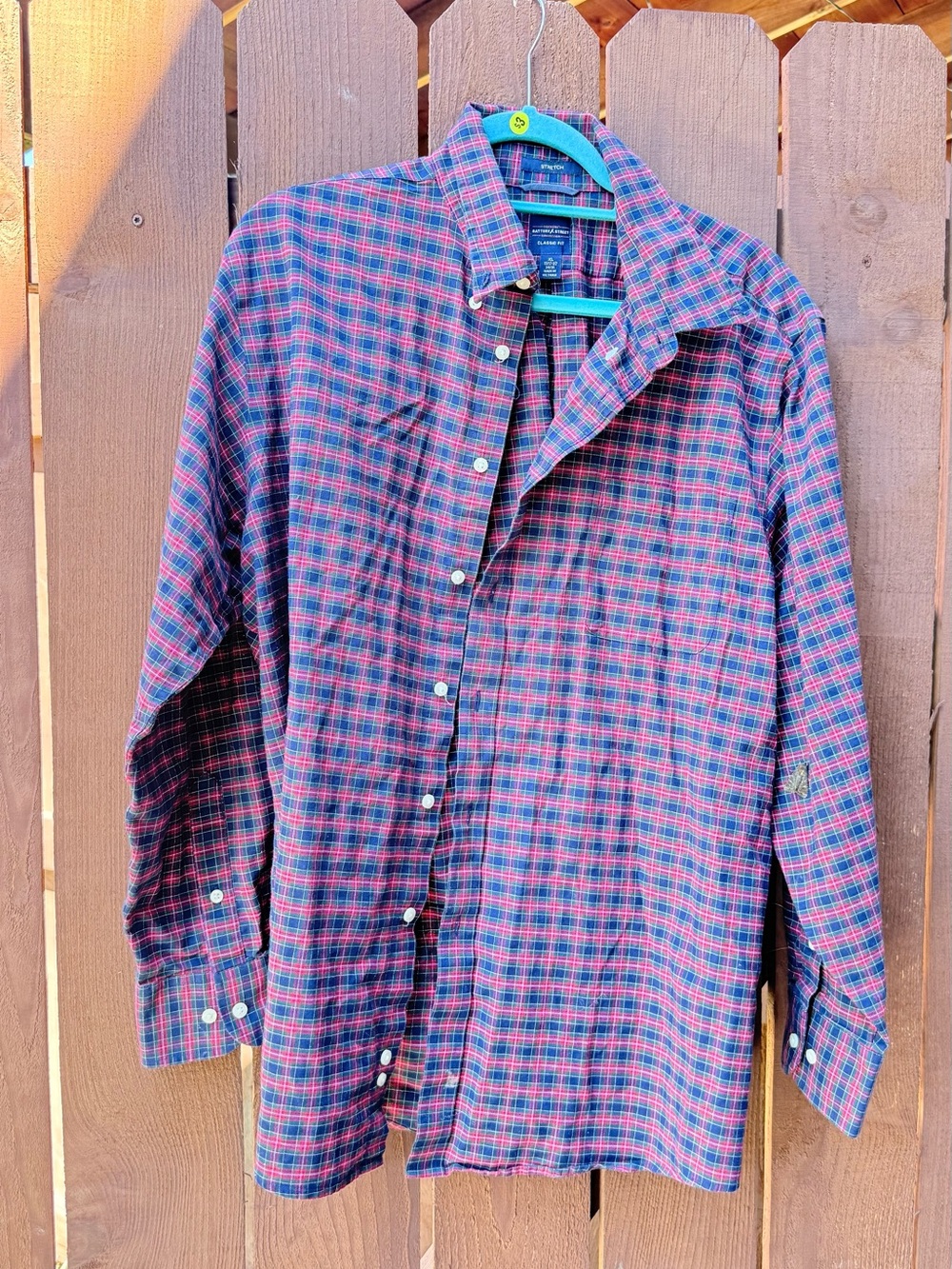 Men's Red and Blue Plaid Button-Up Shirt